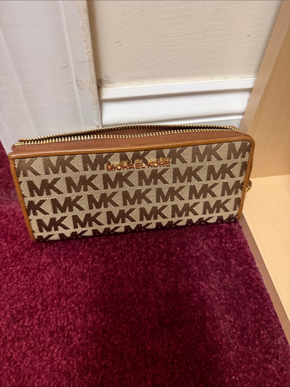 Michael Kors Brown and Tan Logo Zip Wallet